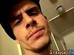 Athletic straight thug show off his abs while jerking off