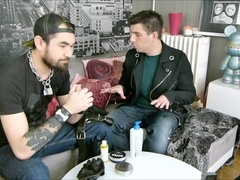 Sfw, gay discussing, gay leather