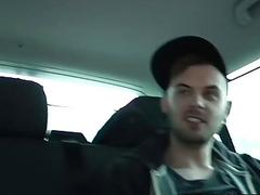 Adorable twink threesome banged in van