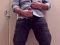 Bear Jerking Off at Work in Restoom