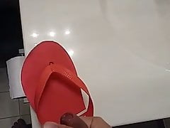 My friend loves his moms flip flops with cum