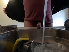 Washing dishes with urinate and jizz