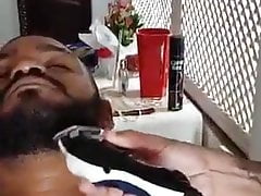 Beard trimmed by naked hot sexy  tattooed Latino barber