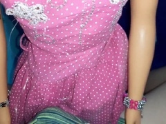 Nasty blonde pink dress and crimson lips turn me on munch nips