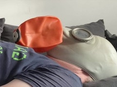 Chubby masked twink gets into heavy breathing and breath control play