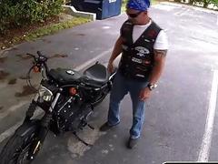 Older biker dude gets his ass spread for a thick rod