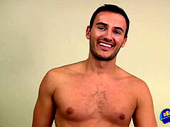 Handsome straight guy strokes with his huge wood solo