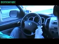 Boys in car on the road jerk off blowjob and cumshot