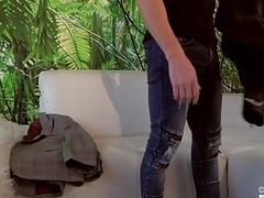 Handsome hunks take turns sucking cock and riding dick