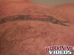 Hairy mature stud tugs on his dick and explodes with jizz