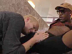 Blonde twink gets fucked hard by a fag dark-hued dude