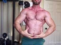 Madison flexes his muscular biceps and shoots a massive load on the weight bench