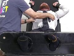 Bearded businessman tickled hard while bound and helpless