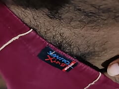 hairy Indian guy rubbing dick and open foreskin fully