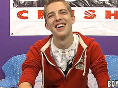 smirking young homosexual jerks off and shoots his fountain out