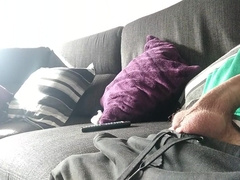 Ample Sinewy Penis is Jacked on the Sofa Until He Shoots A Load, we witness a vid?