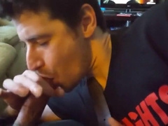 Buddy blows me on the couch while I stroke him CIM swallow