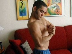 Rocky is beefy and he jerks off like mad as well