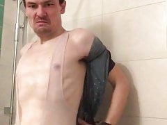 Showering with huge soft cock