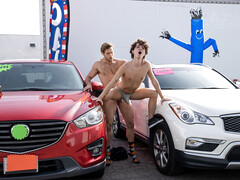 Curly twink slut gets ass fucks by the cars seller