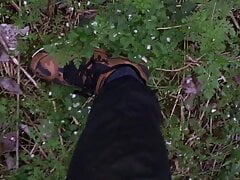 Outdoor cumshot while tip toes standing in the sneakers POV