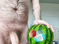 Jerking off using a watermelon