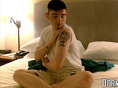 stunning college man greases cock before masturbating solo