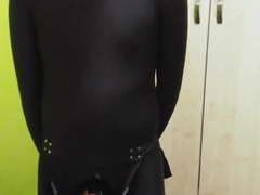 On my knees with stroking machine