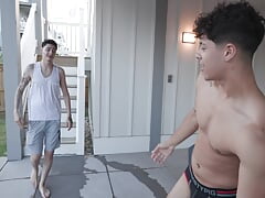 NastyTwinks - Outdoor Shower - Jay Angelo takes a shower outside when Jordan Haze Checks in on Him and Fun Ensues