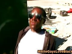 Black thug sucks cock and gets anal outdoors