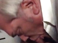Silver haired old man likes to suck and swallow