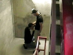 Latino twink dominated by scally boy in building