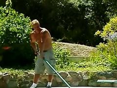 Muscled pool boy fucking a hot twink outdoors