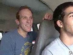 Raunchy pipe railing with two lusty homosexual hunks at the car park