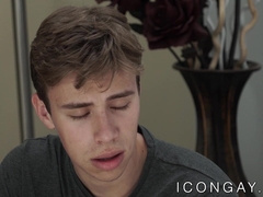 Handsome inked hunk banging young jock after rimjob