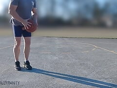 Playing basketball on a public court with my cock on display shooting hoops