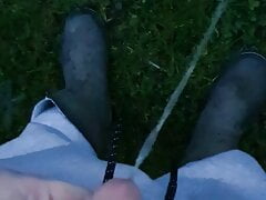 Piss Outdoor in Grey Sweatpants Rubber Boots