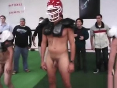 Students playing football naked for fraternity