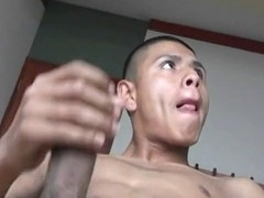 Amateur gay dudes enjoying mutual masturbation session