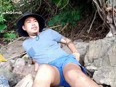 Moaning pinoy boy enjoys some solo action outdoors