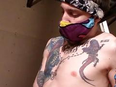 Inked straight thug jerks off his cock