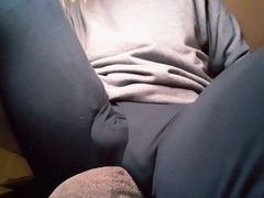 Teasing myself with a big bulge while trying to stay quiet and kinky in see-through leggings and pantyhose