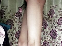 Crossdresser masturbation sucking his Black Cock and Naked in front of Cam in black dress