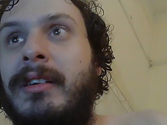 Bearded chubby dreaming and eating his own cum