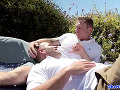 torn cub stretches ass for cock outdoors