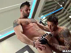 inked and pierced teddy fucks his partner after blowage