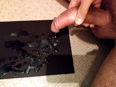 Huge cumshot from a hard curved cock