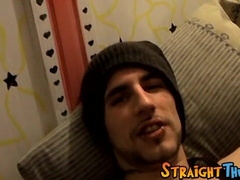 Straight tattooed dude smokes cigars while jacking off