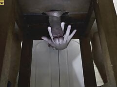 CLOSE UP: Milking my big cock under the chair - Thick Cumshot
