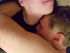 Young guy enjoys licking daddy's armpits and sucking on his man boobs
